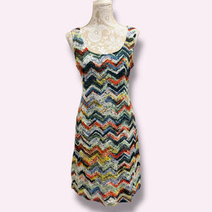 Ronni Nicole Dress Size 12 Multicolor Chevron Lace Sleeveless Sheath